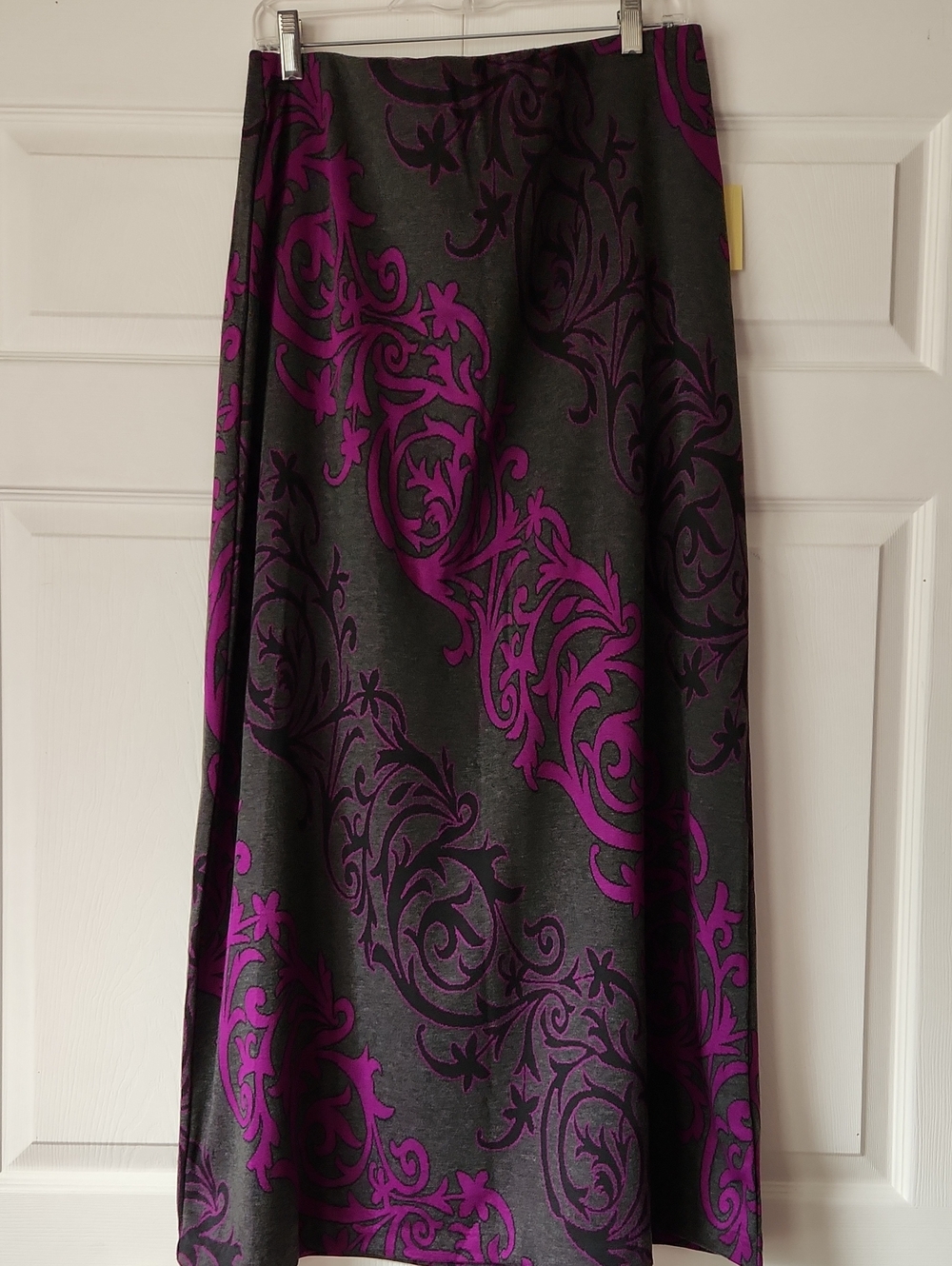 ECI New York Gray Maxi Skirt with Purple & Black Pattern Baroque Print - Size L